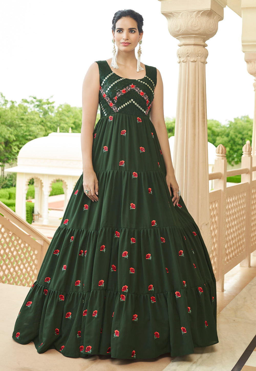 Camo Green Georgette Gown 248318
