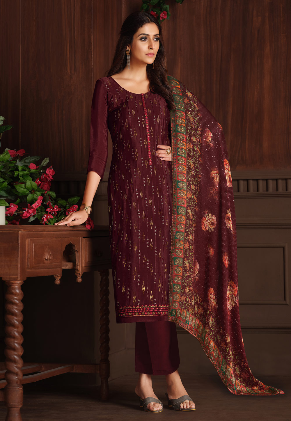 Wine Chinon Kameez With Pant 242257