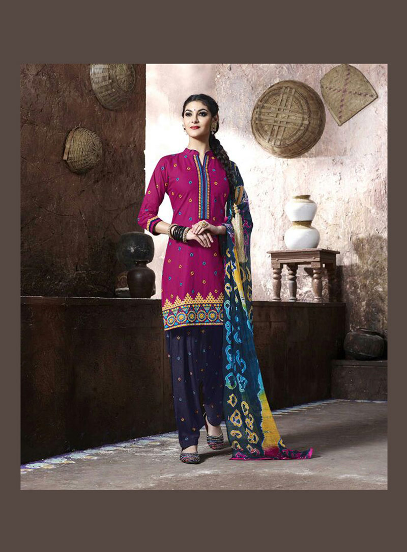 Magenta Cotton Punjabi Suit 76293