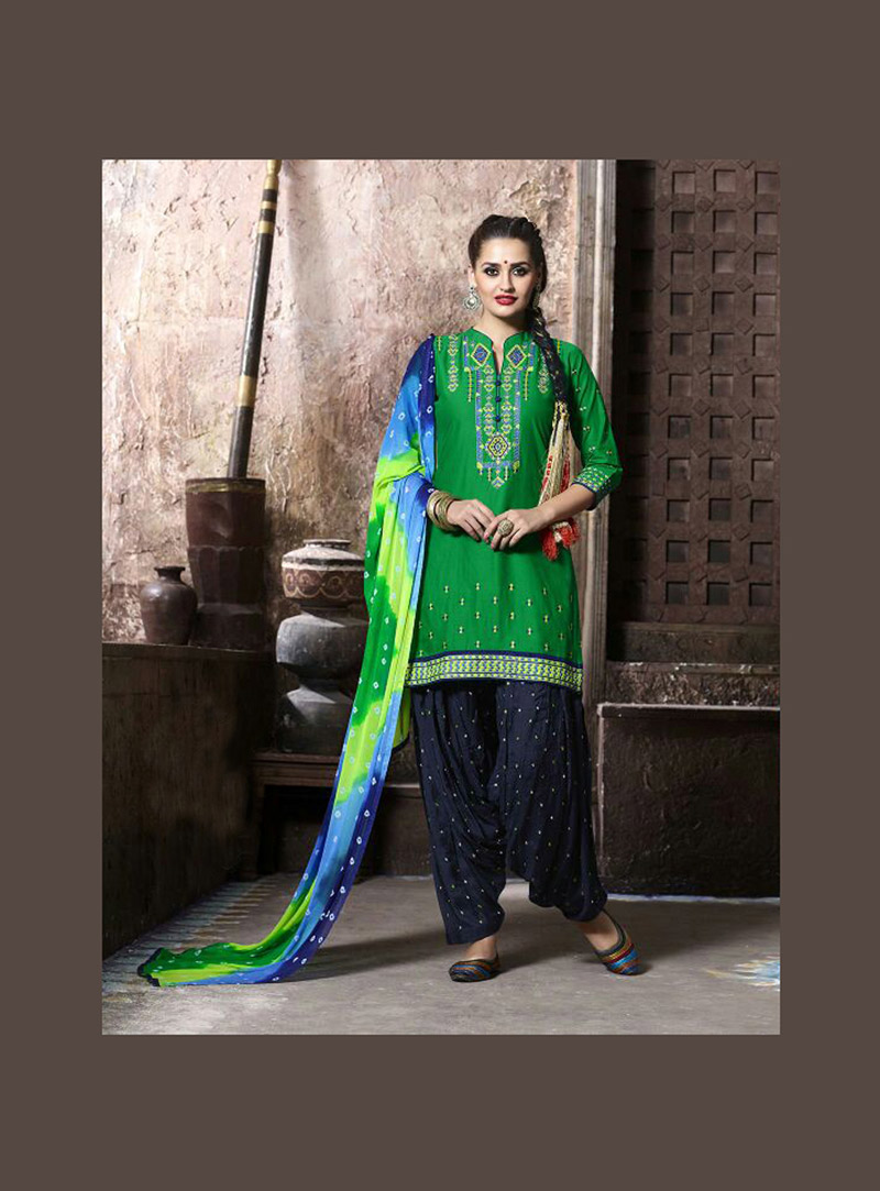 Green Cotton Punjabi Suit 76299