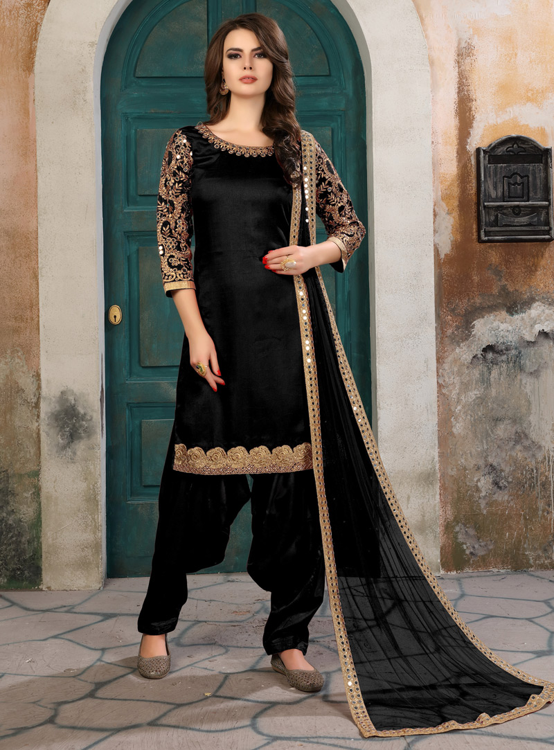 Black Art Silk Patiala Suit 129629