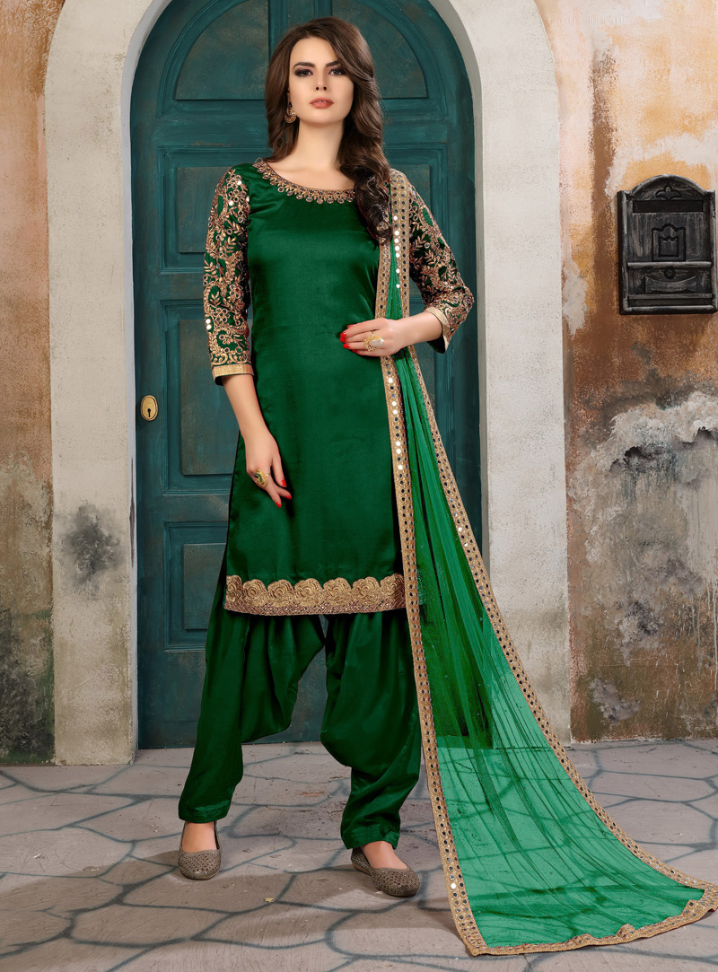 Green Art Silk Punjabi Suit 129630