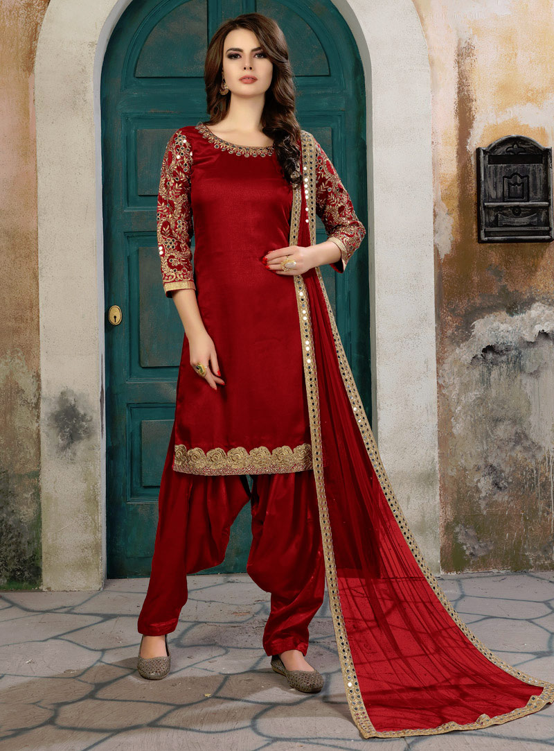 Red Art Silk Punjabi Suit 129632