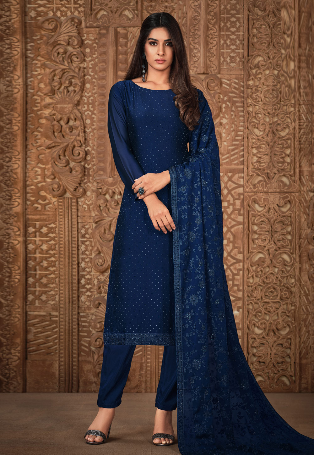 Navy Blue Kashmiri Floral Embroidery Dress, Zari & Aari Fusion Work Woman  Salwar Suit, Designer Shalwar Kameez, Indian Suit Embroidery - Etsy | Kurti  embroidery design, Embroidery suits, Embroidery suits design
