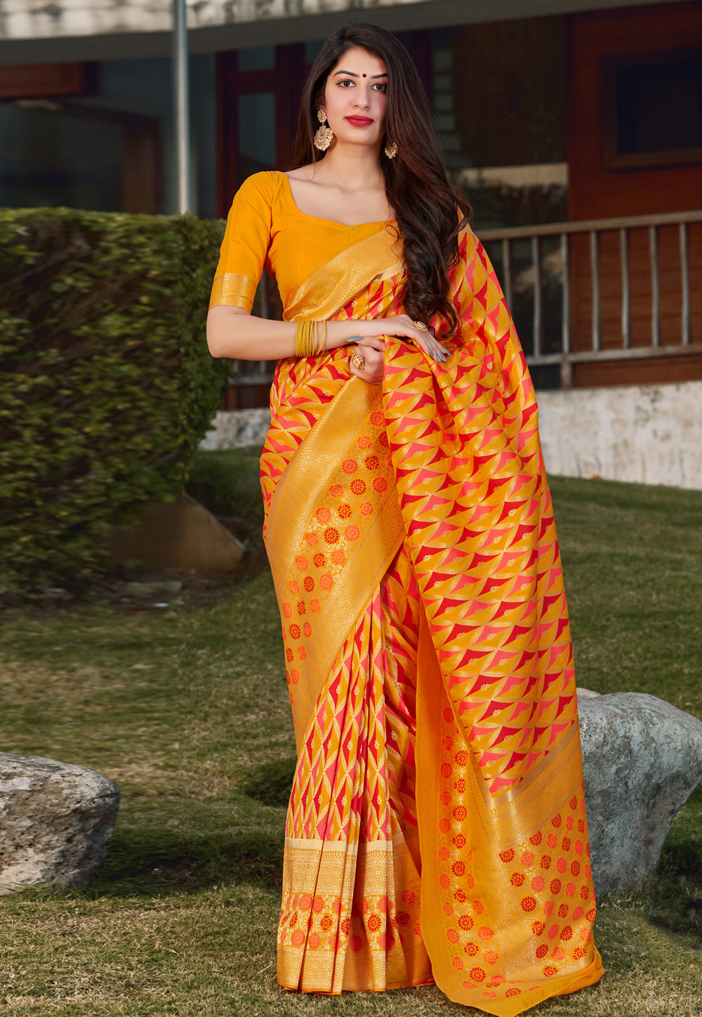 Orange Banarasi Silk Festival Wear Saree 221604