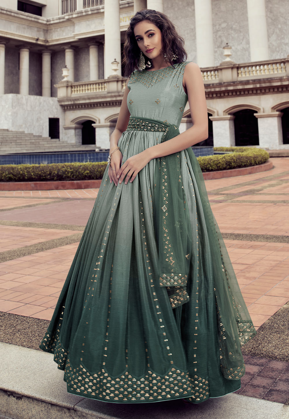 Light Green Chinon Gown 255466