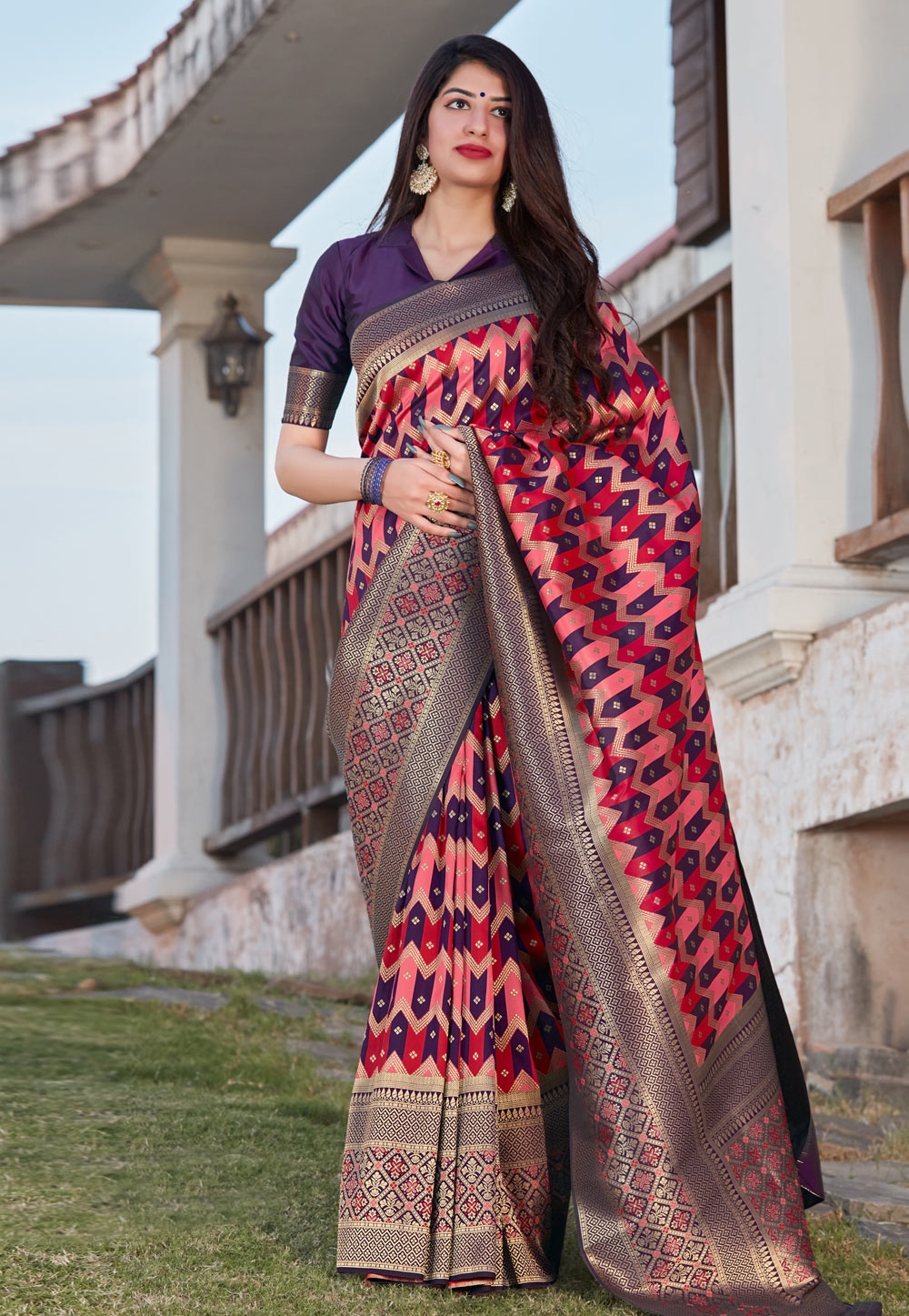 Purple Banarasi Silk Saree With Blouse 221605