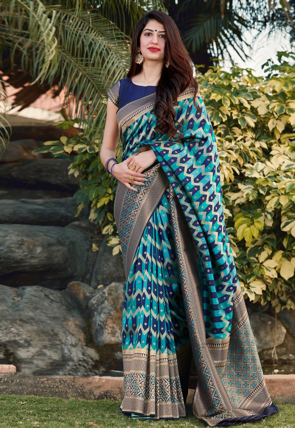 Turquoise Banarasi Silk Festival Wear Saree 221606