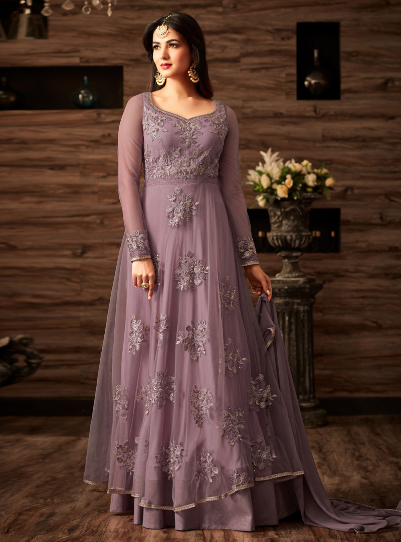 Sonal Chauhan Lavender Net Layered Anarkali Suit 104357