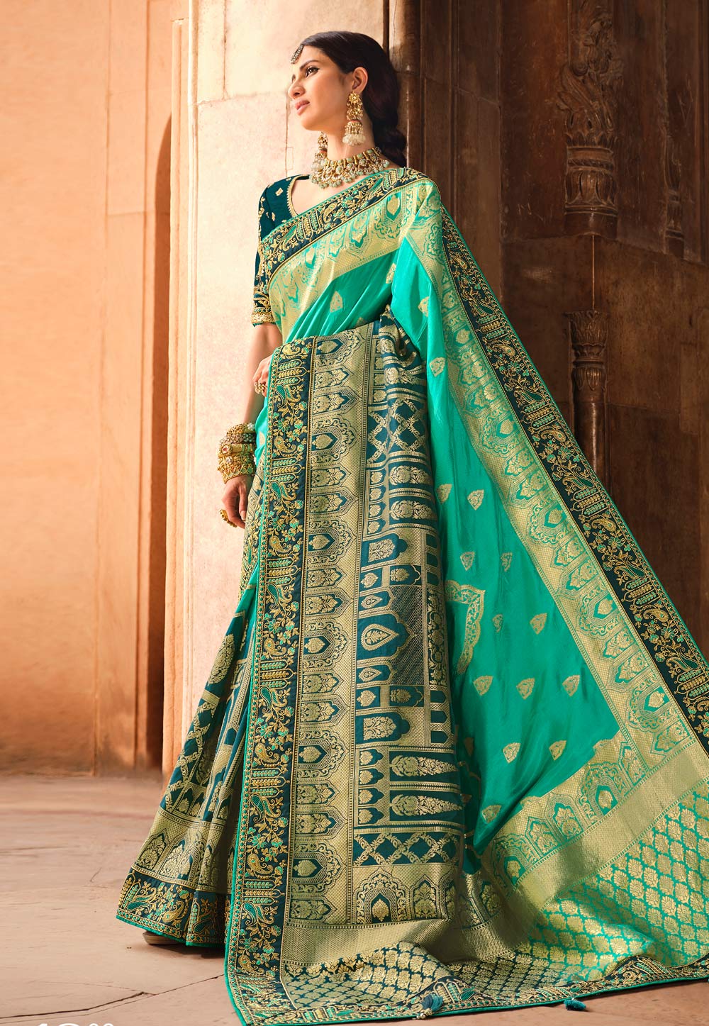 Turquoise Silk Festival Wear Saree 235299