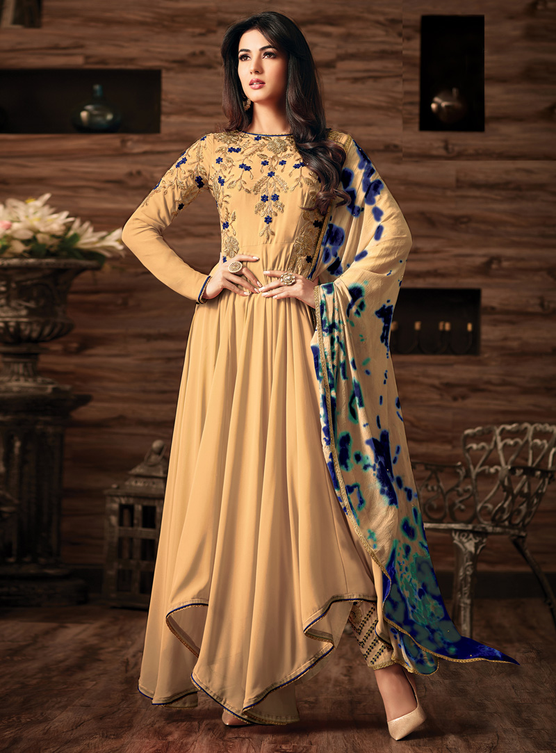 Sonal Chauhan Beige Georgette Pant Style Suit 114313