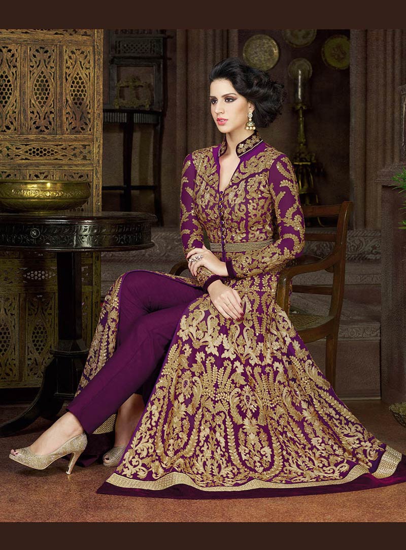 Purple Net Wedding Salwar Kameez 74551