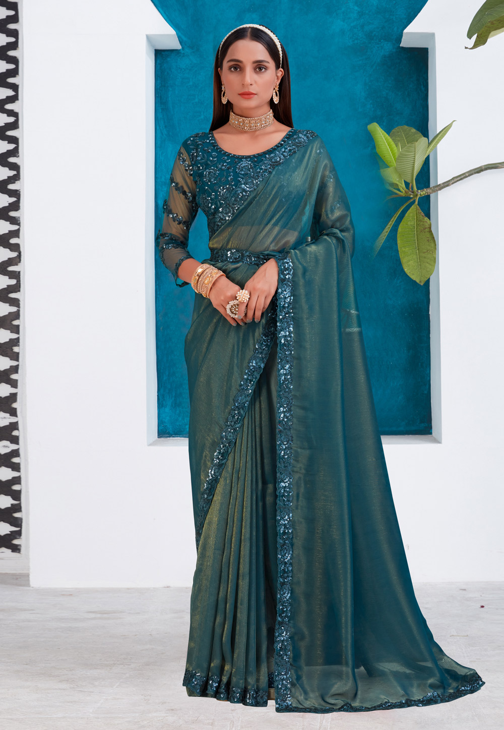 Teal Silk Saree With Blouse 252808