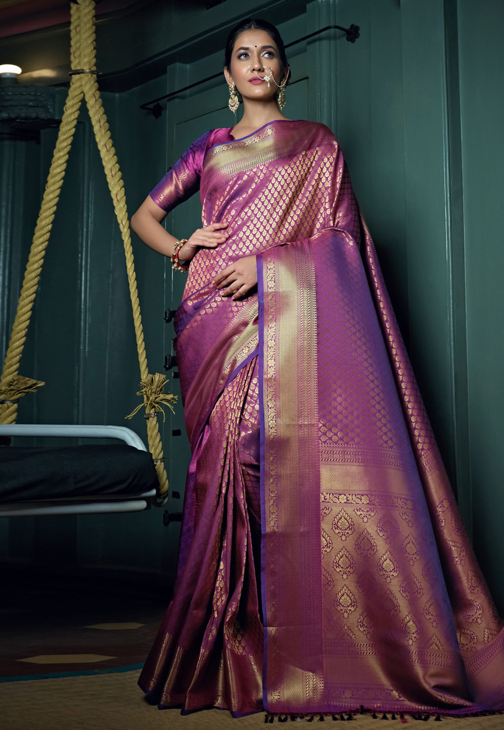 Buy Purple Silk Blend Saree | MSL-SM-KND-145002/MSL5 | The loom