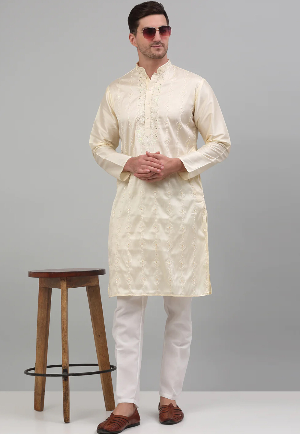 Cream Silk Cotton Kurta Pajama 267020