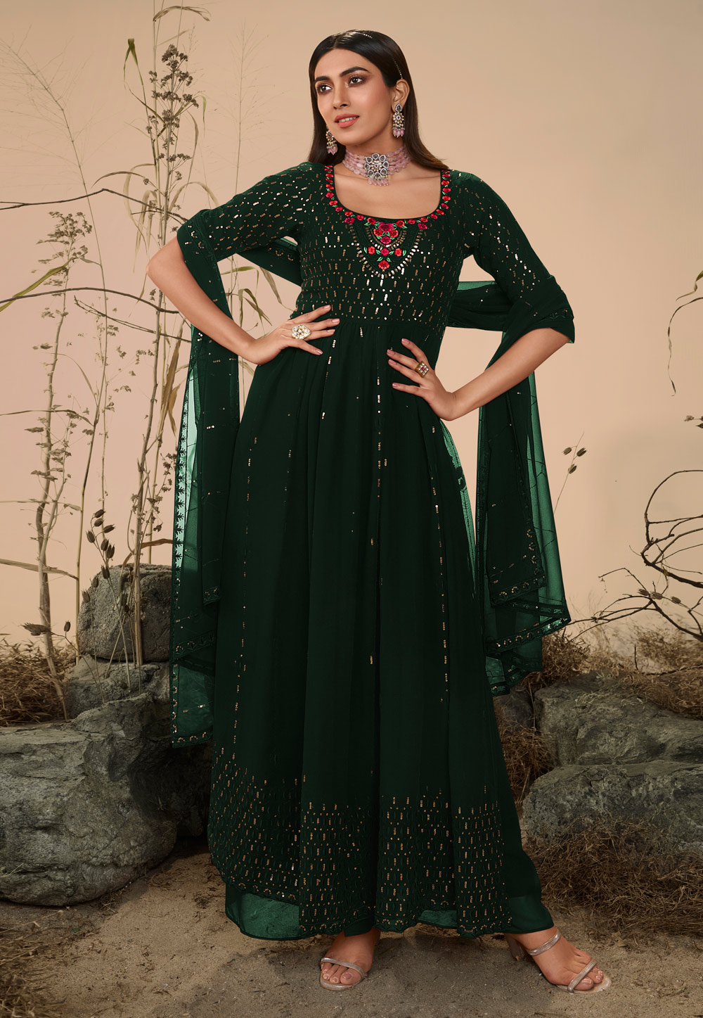 Green Georgette Pakistani Suit 258830