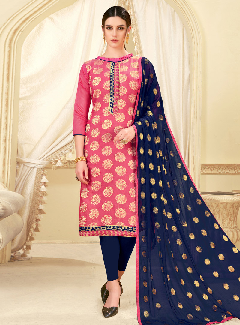Pink Banarasi Silk Churidar Suit 149089