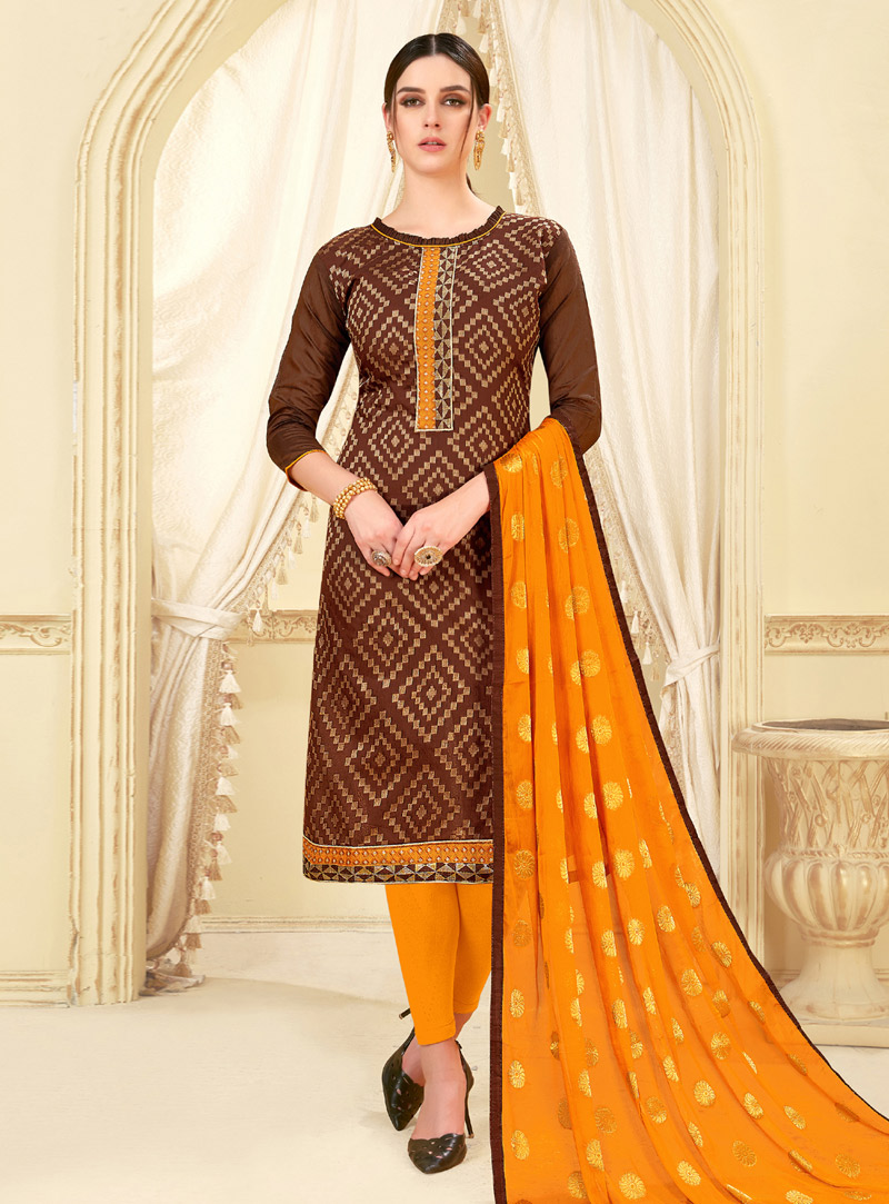 Brown Banarasi Silk Churidar Salwar Kameez 149092