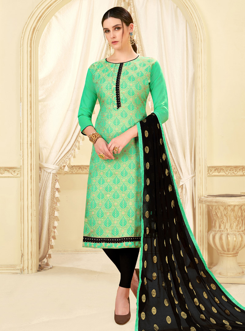 Sea Green Banarasi Silk Churidar Suit 149093
