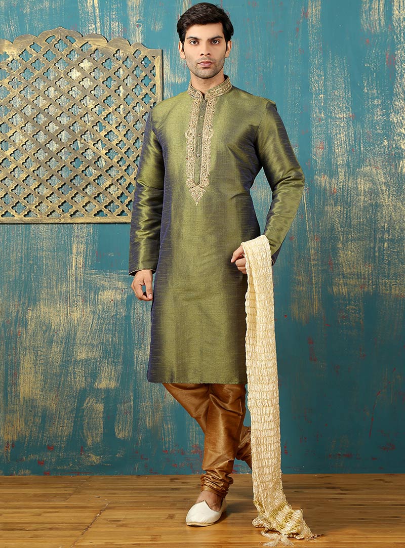 Light Green Banarasi Silk Readymade Kurta Pajama 87980