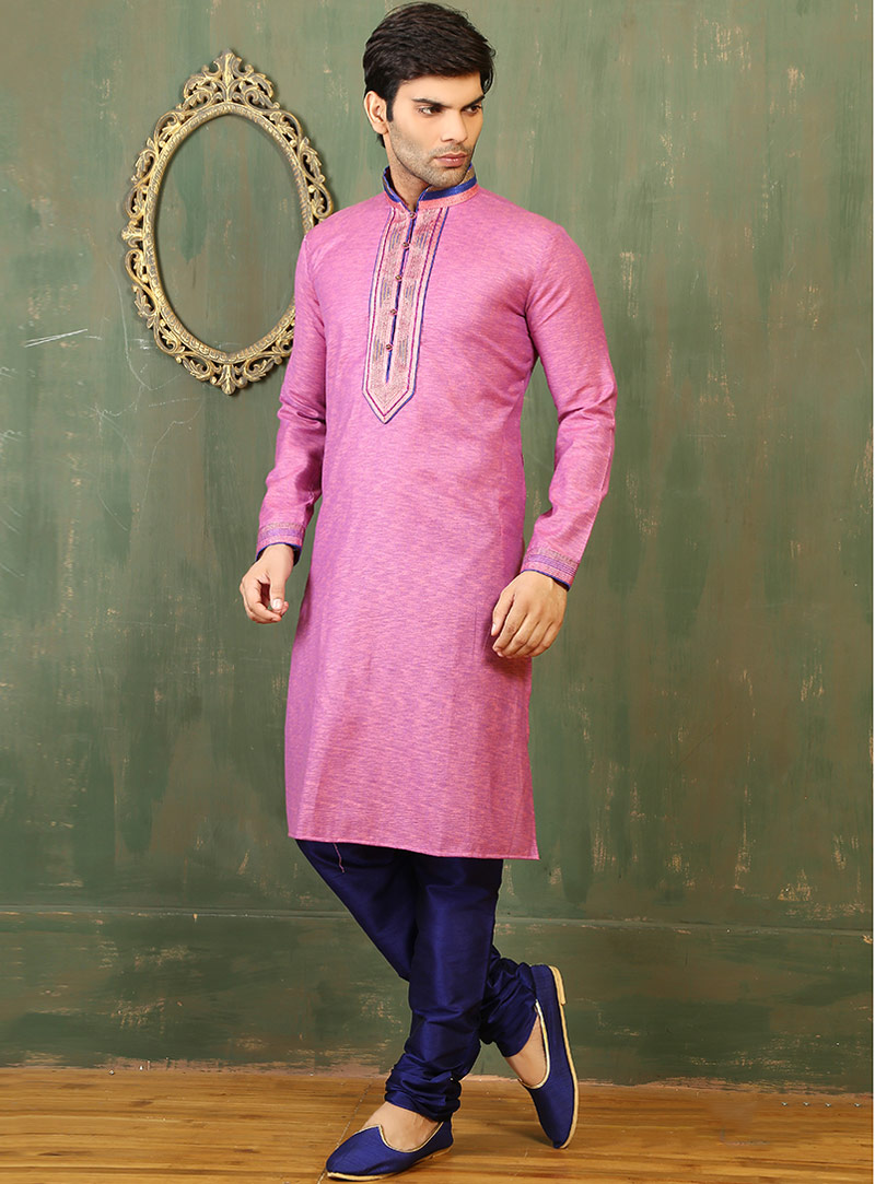 Pink Cotton Readymade Kurta With Churidar 88080