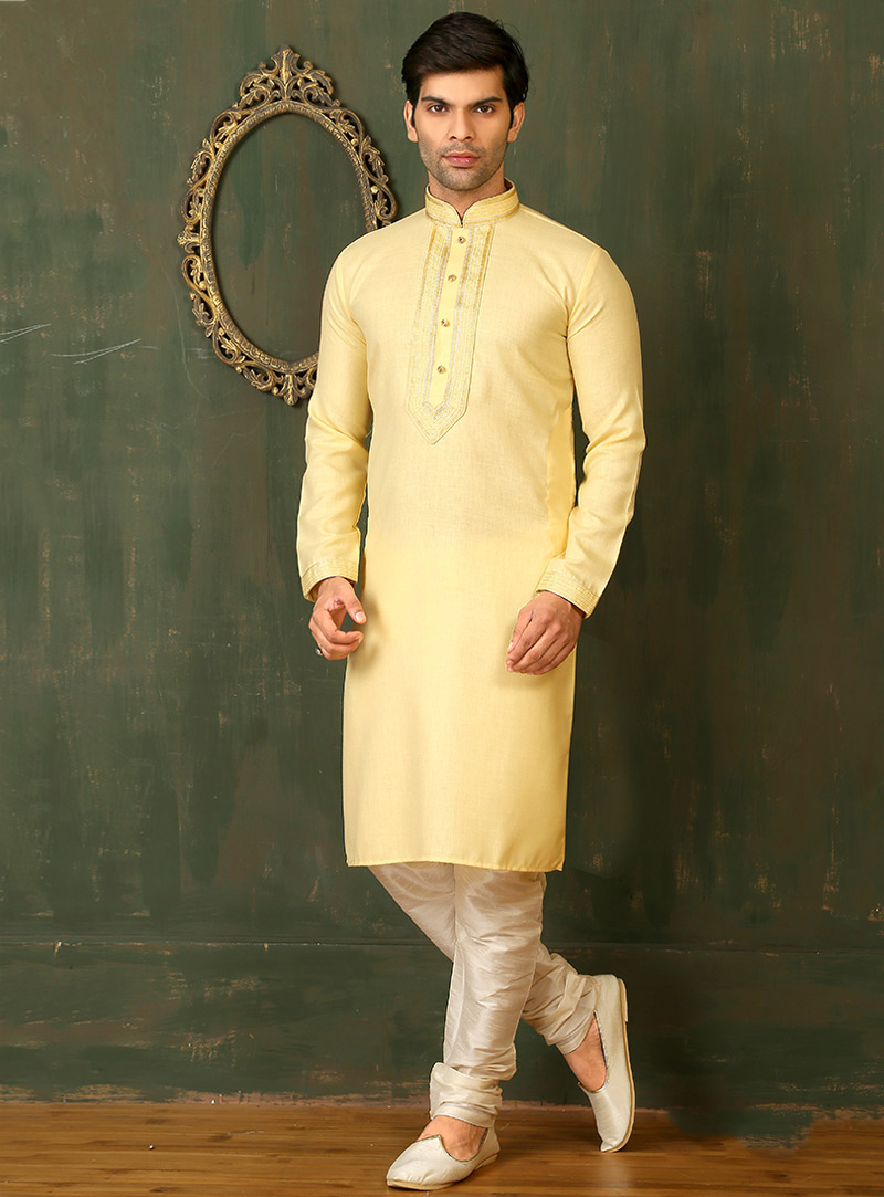 Yellow Cotton Readymade Kurta With Churidar 88086
