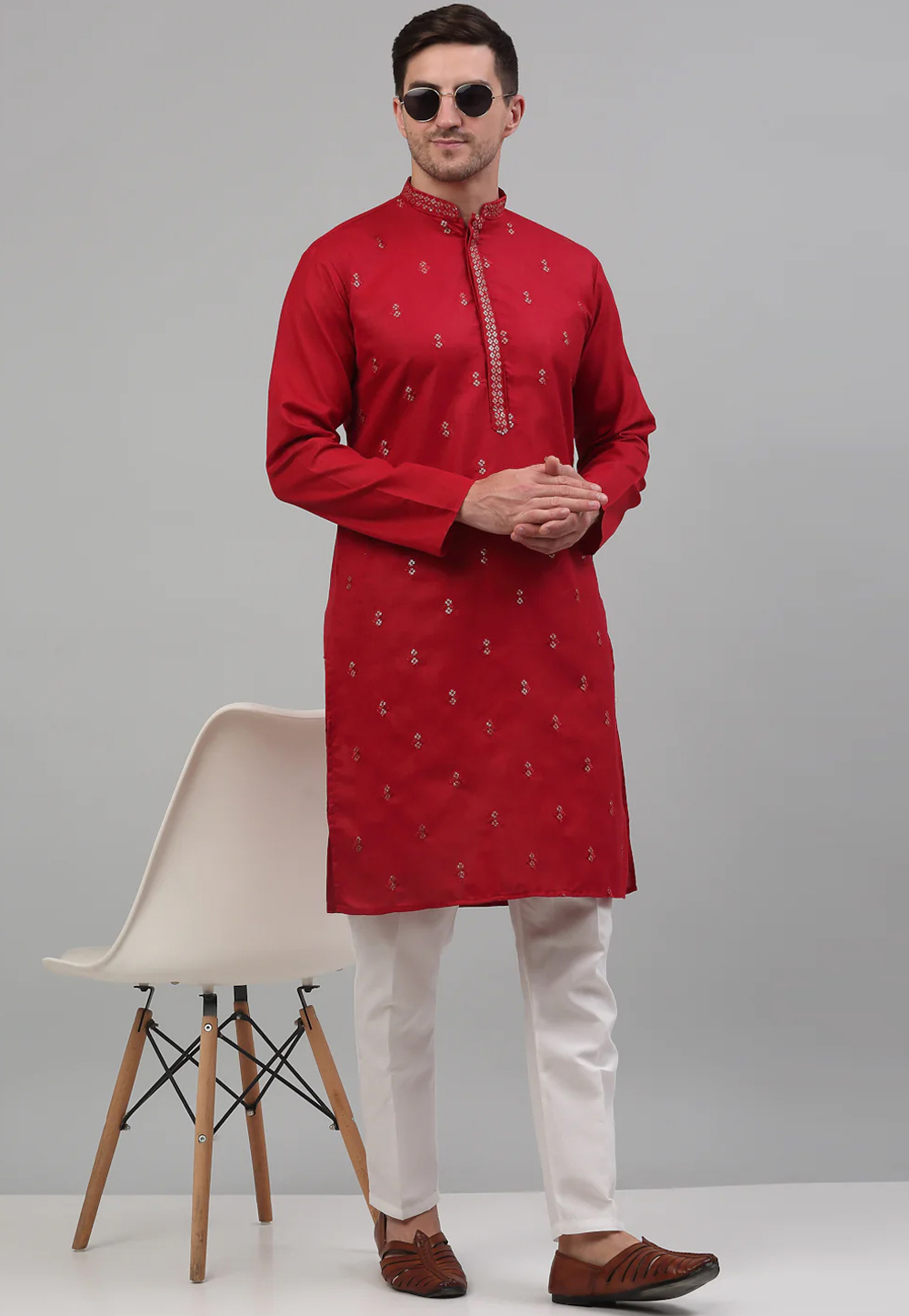 Red Cotton Kurta Pajama 267733