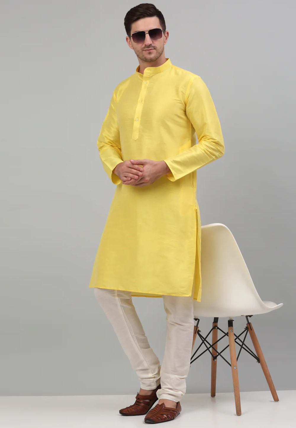 Yellow Dupion Silk Kurta Pajama 267736
