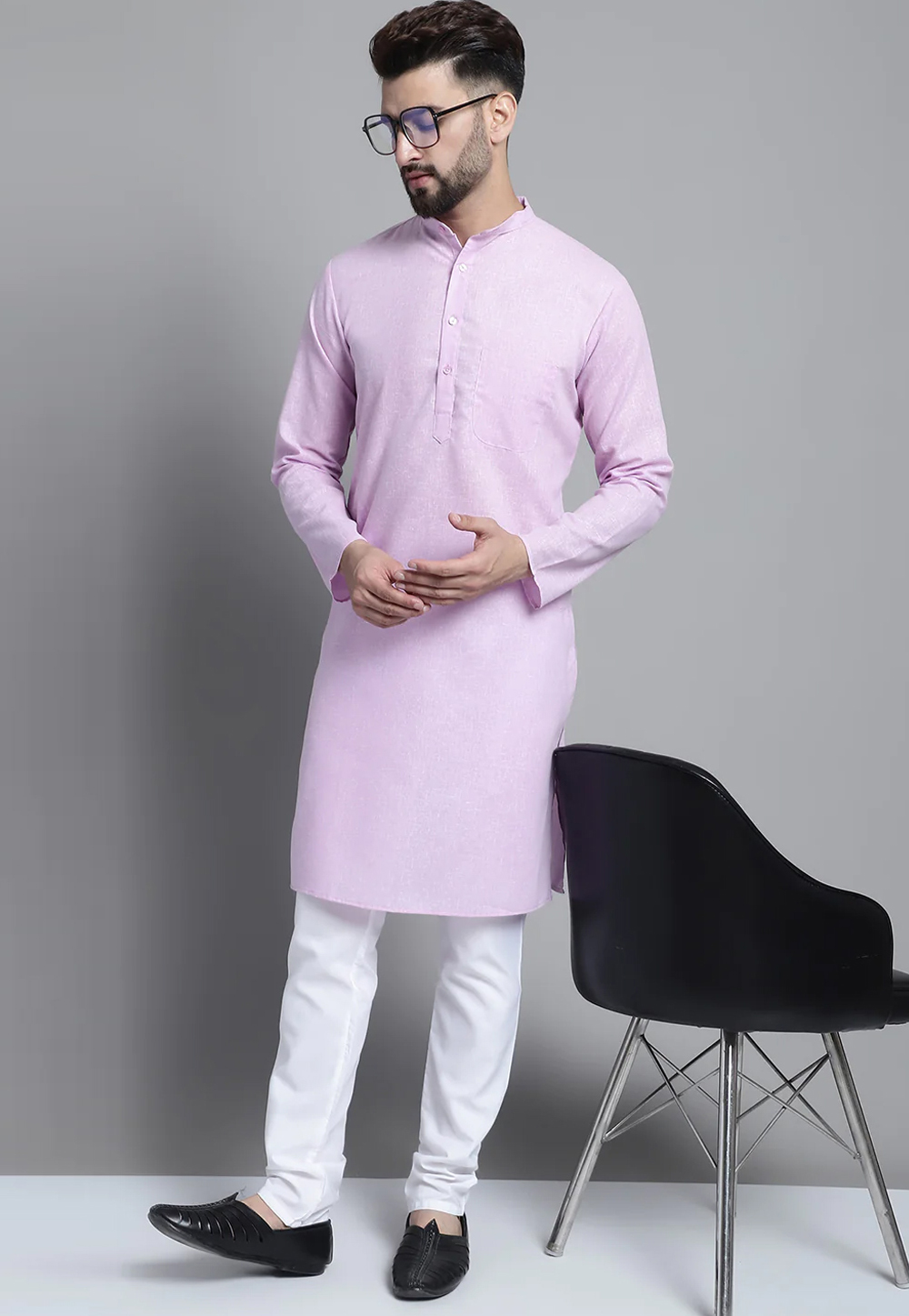 Light Pink Cotton Kurta Pajama 267739