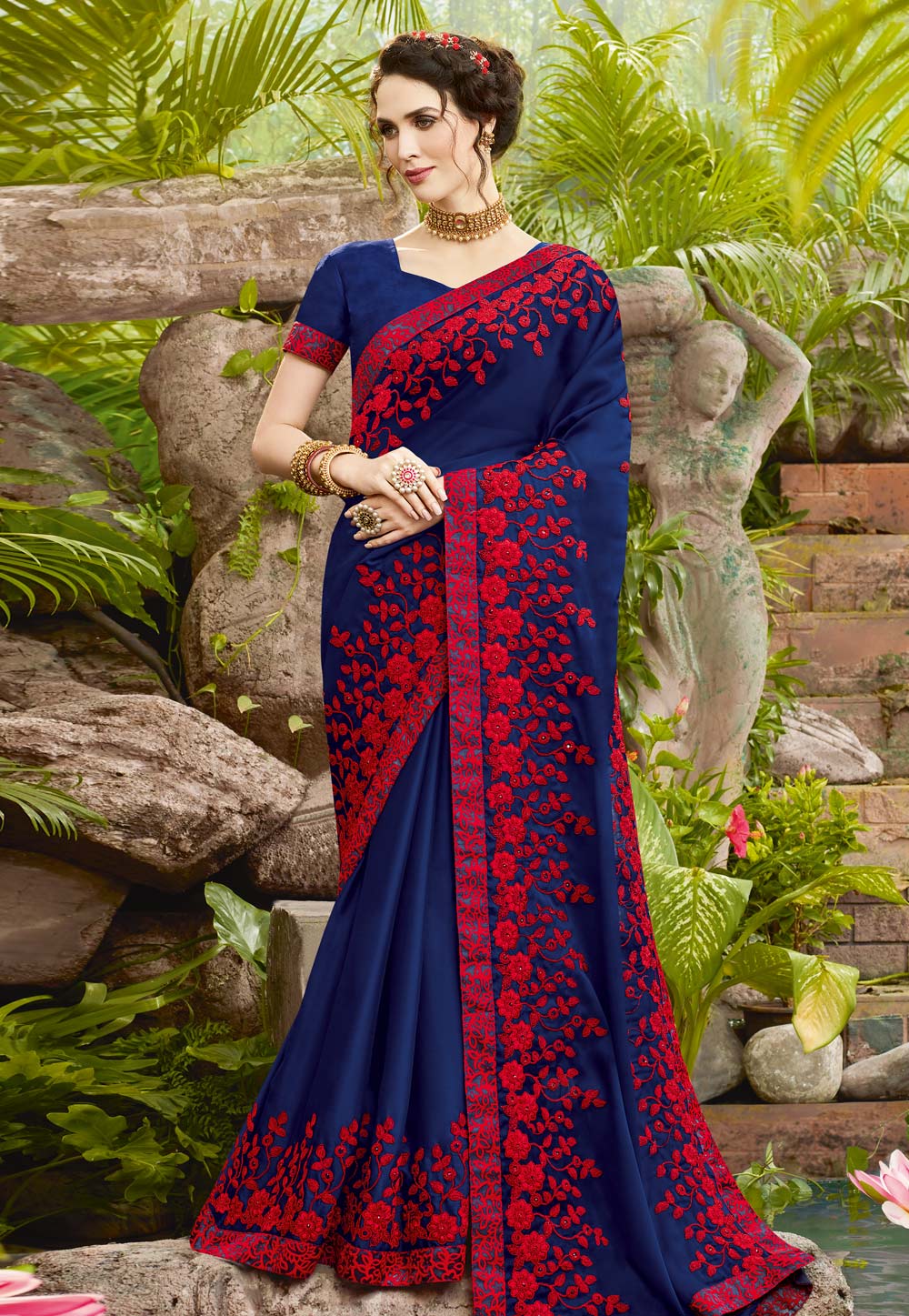 Blue Faux Georgette Saree With Blouse 203508