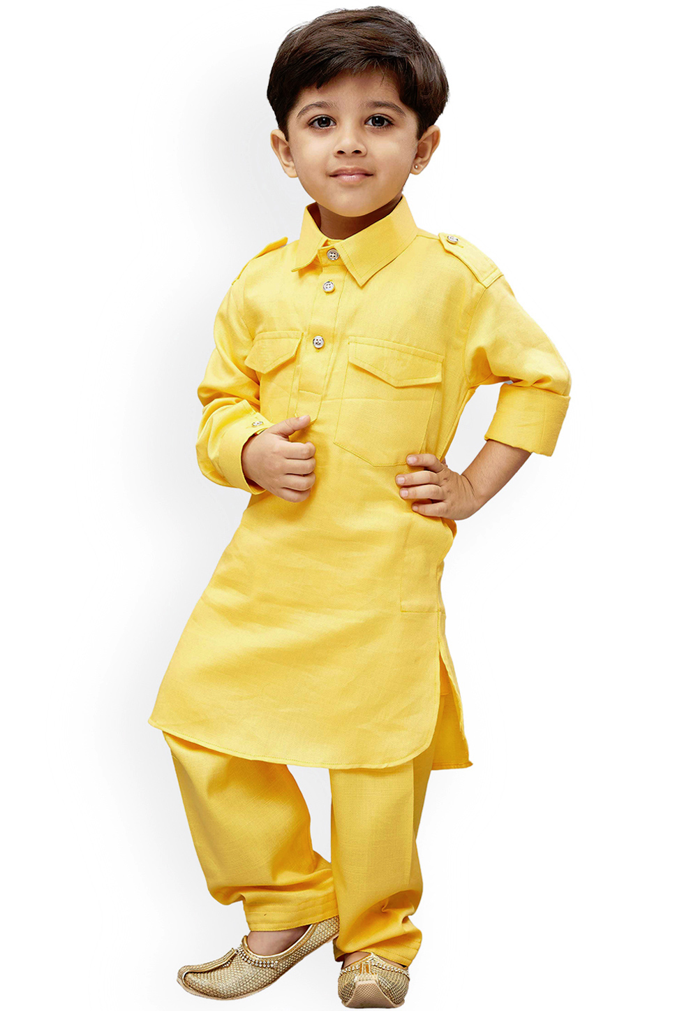Yellow Silk Kids Readymade Kurta Pajama 190733