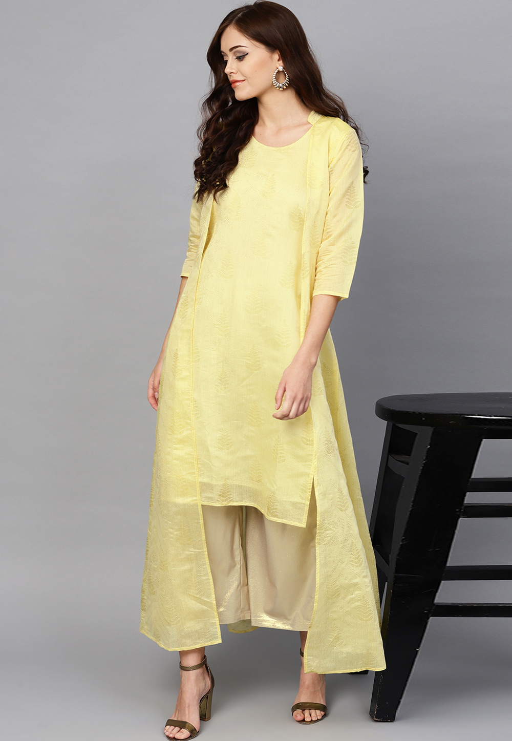 Yellow Chanderi Readymade Printed Tunic 182502