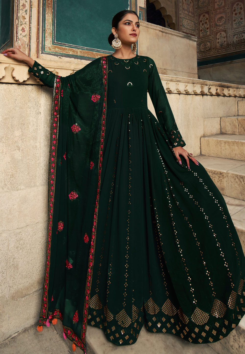 Green Georgette Gown 260922
