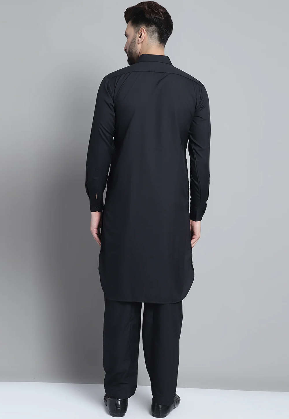 Sojanya (Since 1958), Men's Silk Blend Black Kurta Pyjama & Peacock Blue  Sherwani Jacket Set