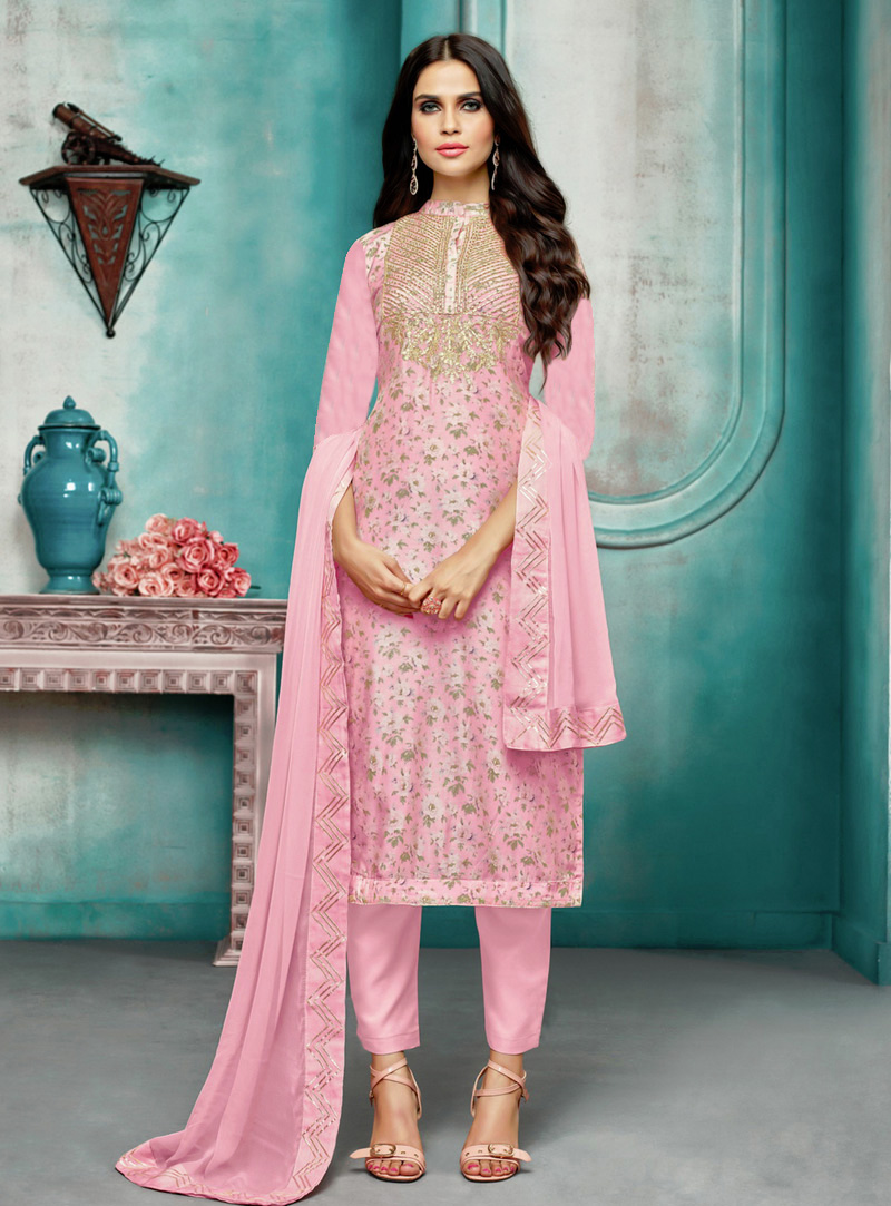 Light Pink Silk Pant Style Suit 149307