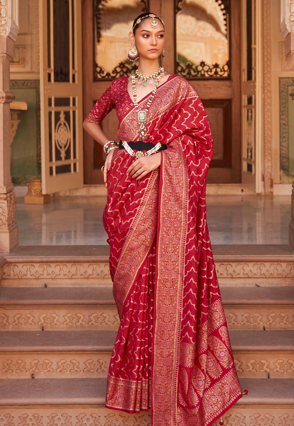 Maroon Soft Silk Saree With Blouse 266696