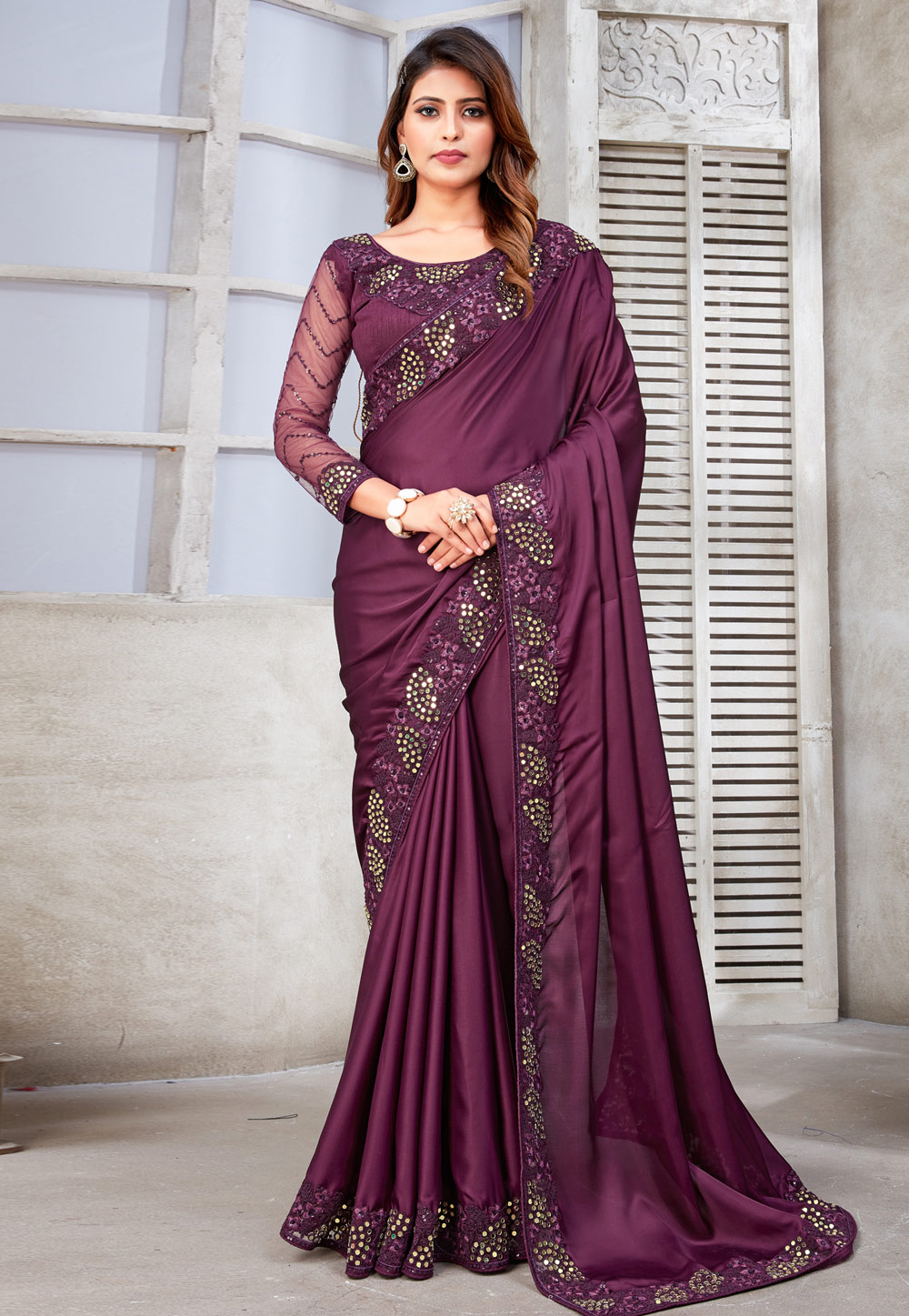 Purple Satin Silk Saree With Blouse 253980