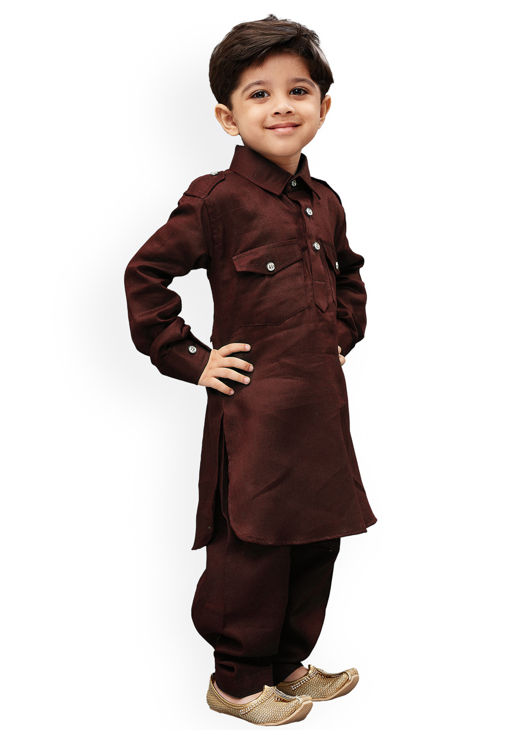 Wine Dupion Silk Kids Pathani Suit Indian Cloth Store