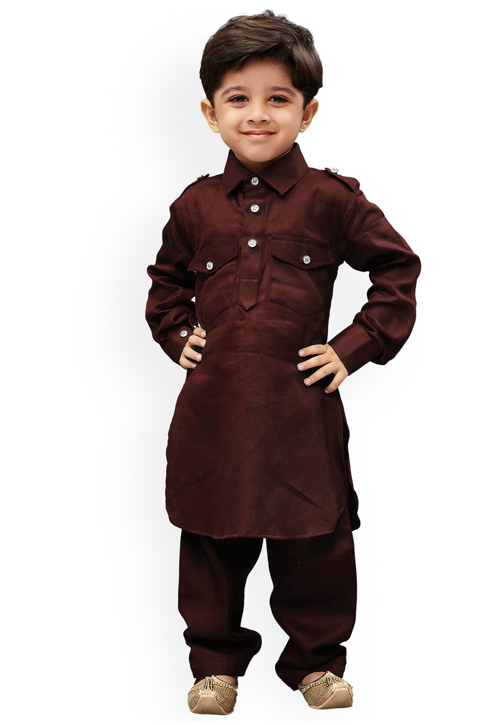 Wine Dupion Silk Kids Pathani Suit 216230