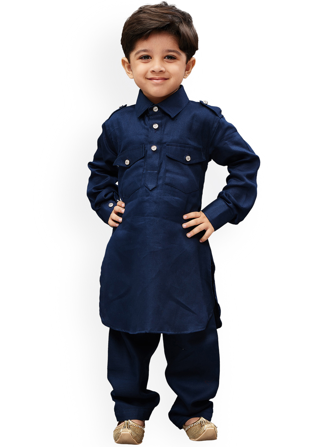 Navy Blue Silk Kids Readymade Kurta Pajama 190735