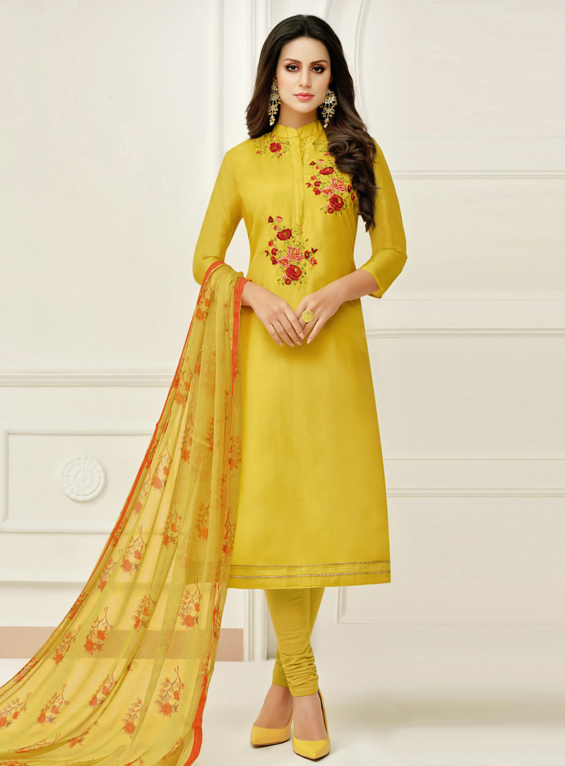 Yellow Chanderi Churidar Suit 150924