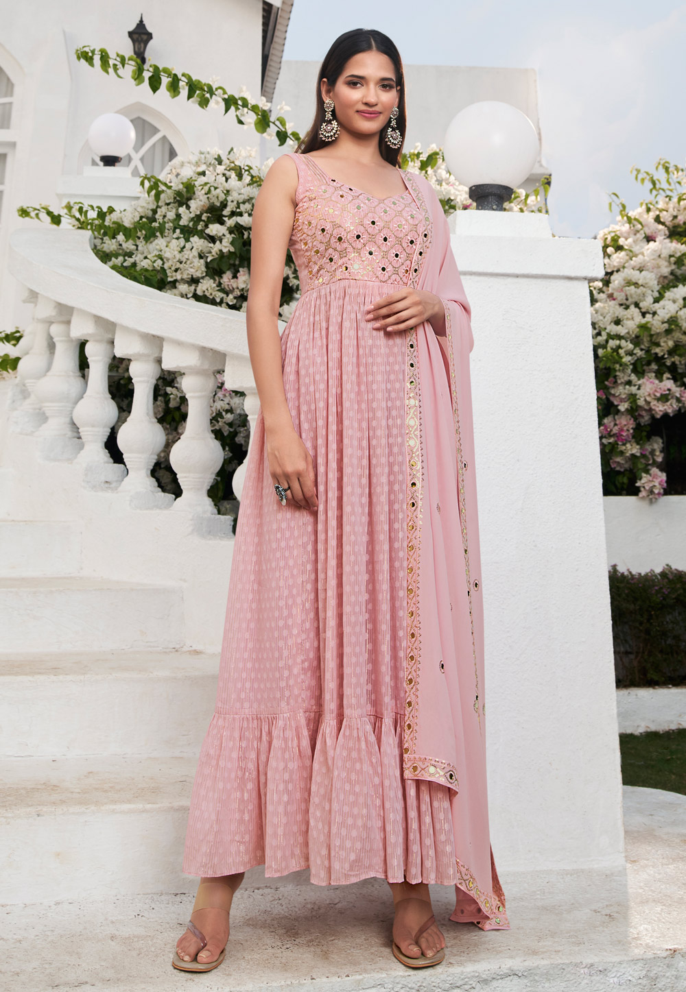 Pink Georgette Readymade Palazzo Suit 265526