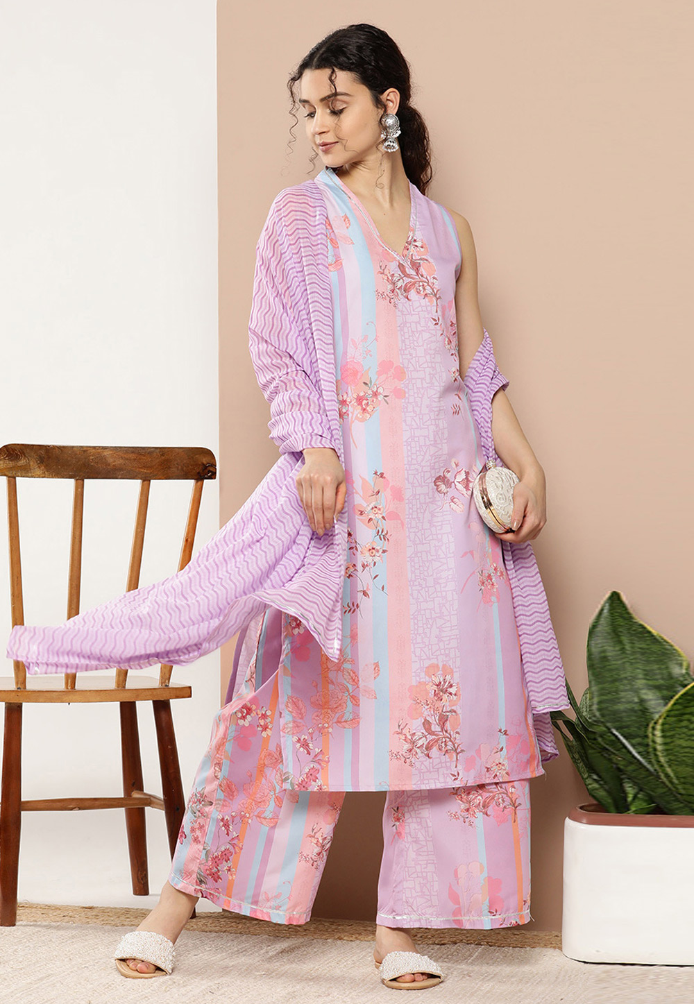 Pink Crepe Readymade Pakistani Suit 267962