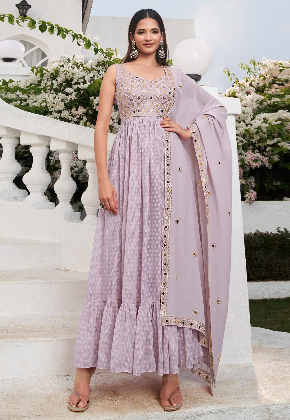 Lavender Georgette Readymade Palazzo Suit 265528