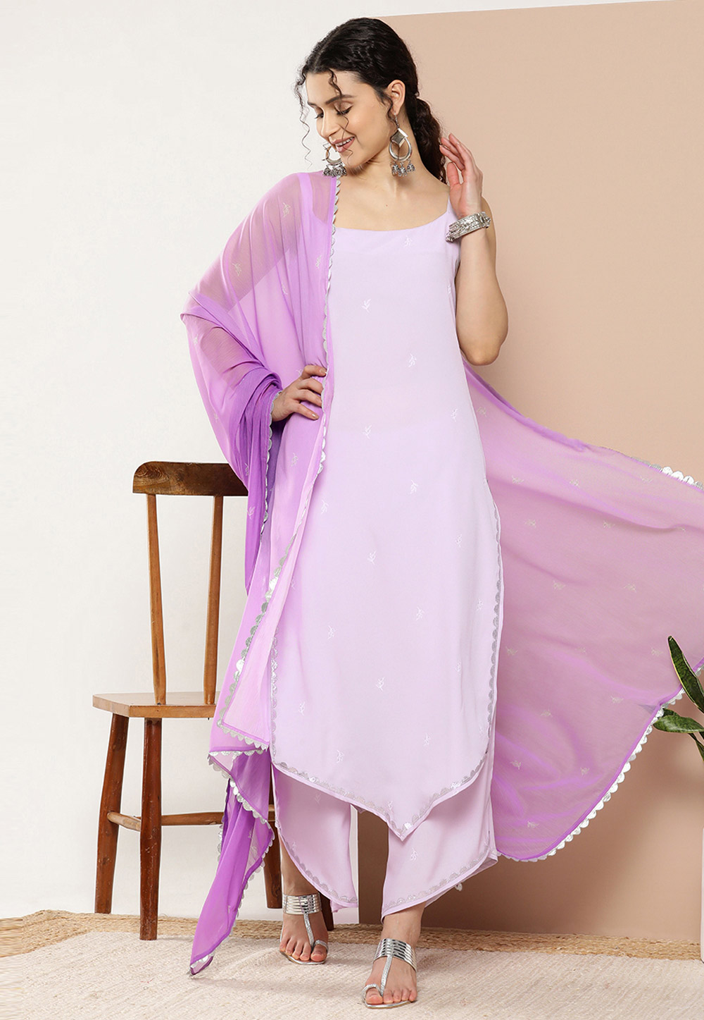 Lavender Crepe Readymade Palazzo Suit 267963