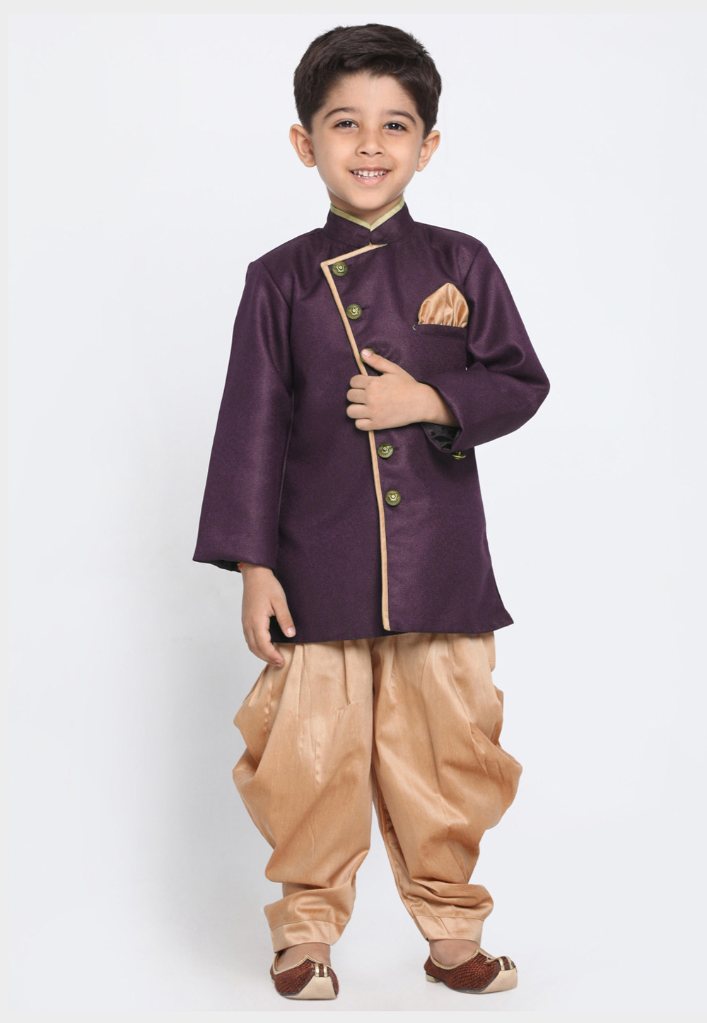 Purple Dupion Silk Kids Indo Western Suit 216234