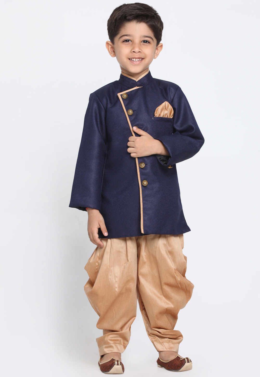 Navy Blue Silk Kids Readymade Dhoti Sherwani 190736