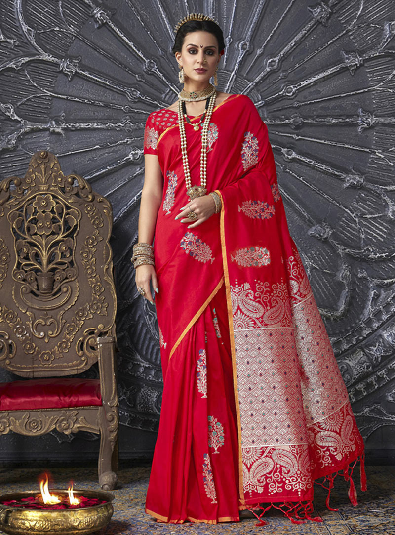 Red Silk Saree With Blouse 150901