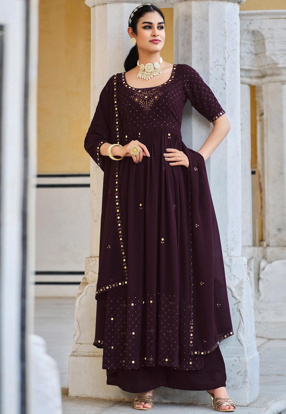 Purple Georgette Readymade Pakistani Suit 261538