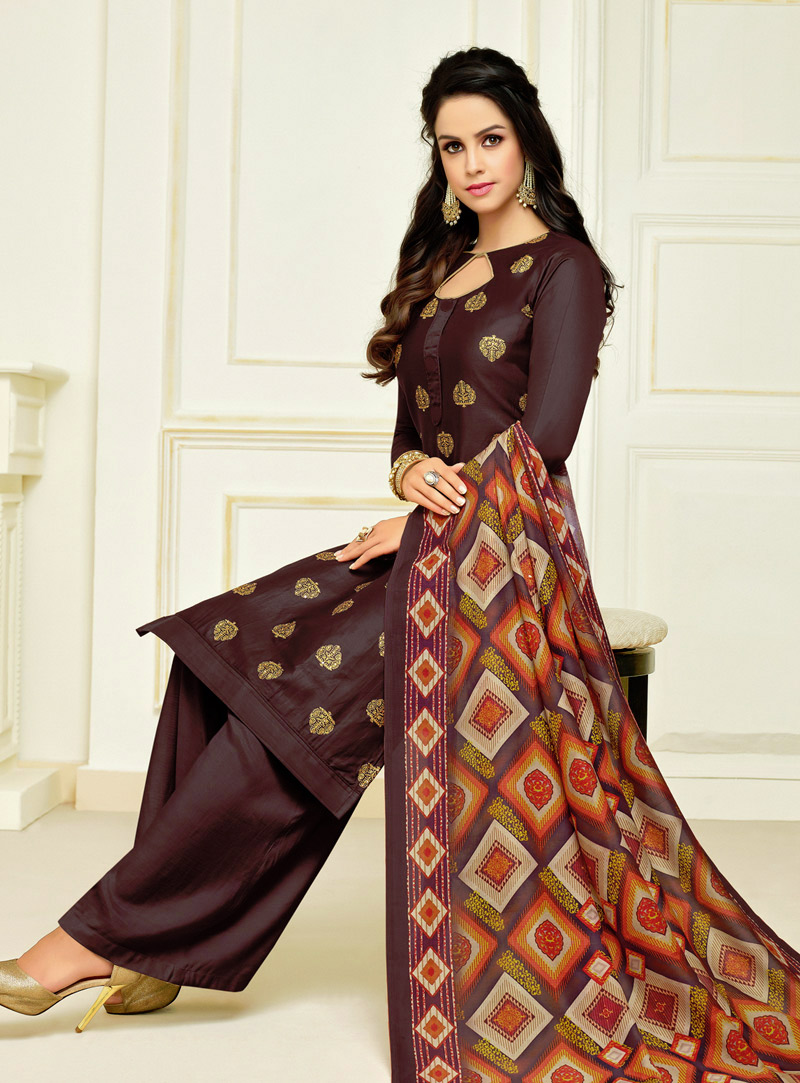 Brown Silk Palazzo Style Suit 150972